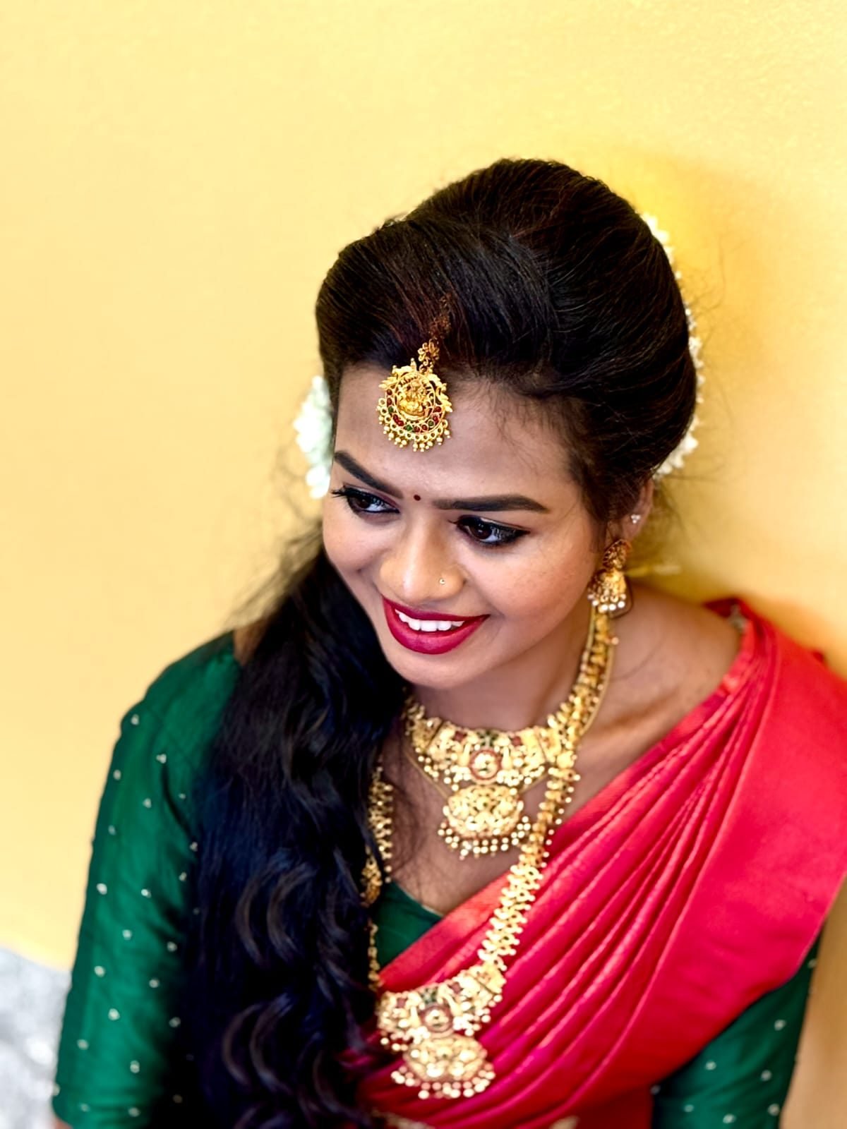 Bridal portrait with statement gold necklace